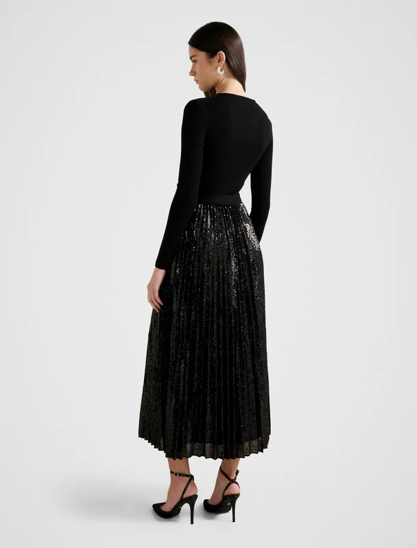 فورايفر نيو LINA Sequined Pleated Knit Midi Dress